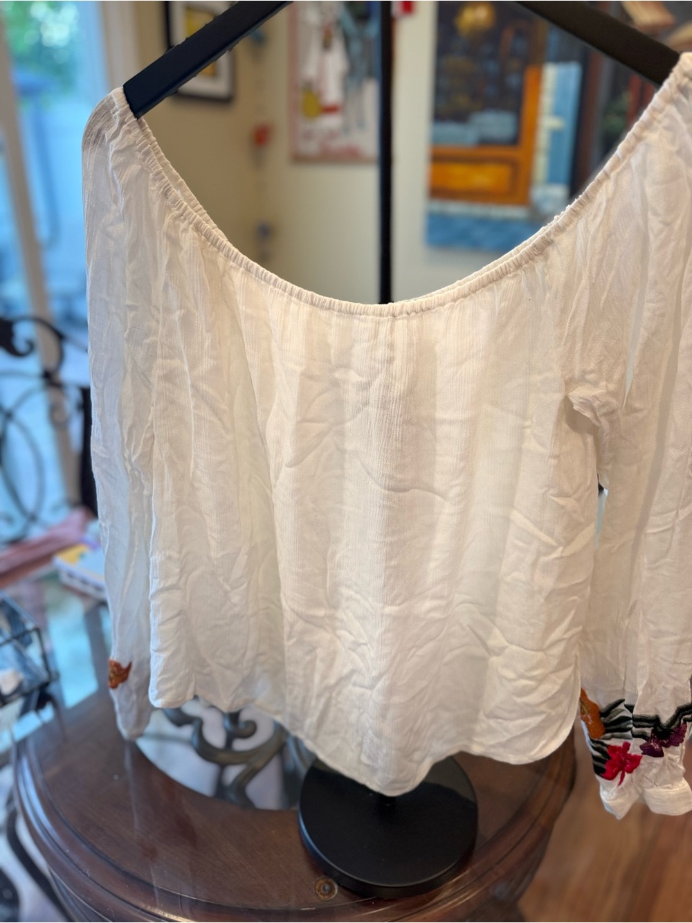 Lovers and friends new Women’s White Off-Shoulder Peasant Top Embroidered Cuffs